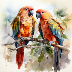 Watercolor Parrot, clipart Illustration, Generative Ai