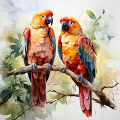 Watercolor Parrot, clipart Illustration, Generative Ai