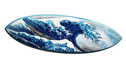 a surfboard with a wave pattern isolated on transparent background, png file
