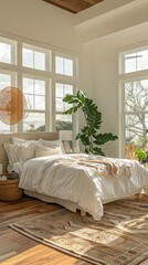 Bright spacious bedroom with modern minimalist decor