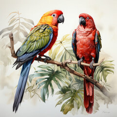 Watercolor Parrot, clipart Illustration, Generative Ai