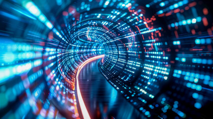 Fototapeta premium Abstract futuristic tunnel light speed dark background.