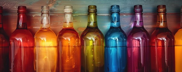 Colorful wine bottles. - obrazy, fototapety, plakaty