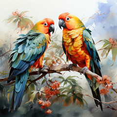 Fototapeta premium Watercolor Parrot, clipart Illustration, Generative Ai