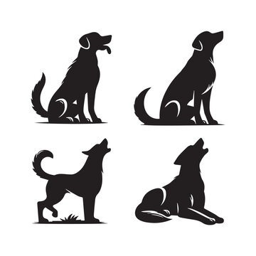 Set of four black dog silhouettes