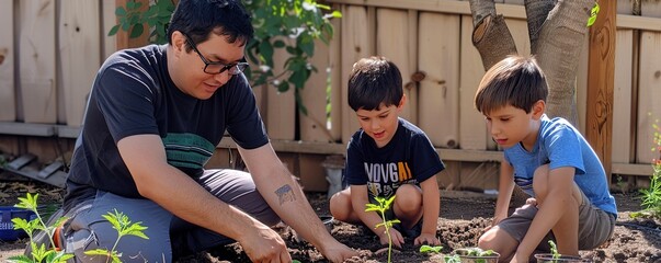 Nephews Planting with Uncle for Spring in San Diego