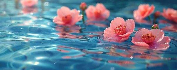 Wandcirkels tuinposter pink flowers over blue pool © Павел Озарчук
