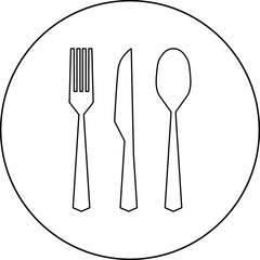 Cutlery icon. Spoon, forks, knife. Menu symbol. Restaurant icon. Food, plate, fork, knife, spoon, cutlery icon set. Vector illustration