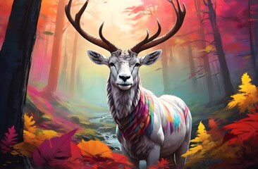 A portrait of addax in the colorful forest