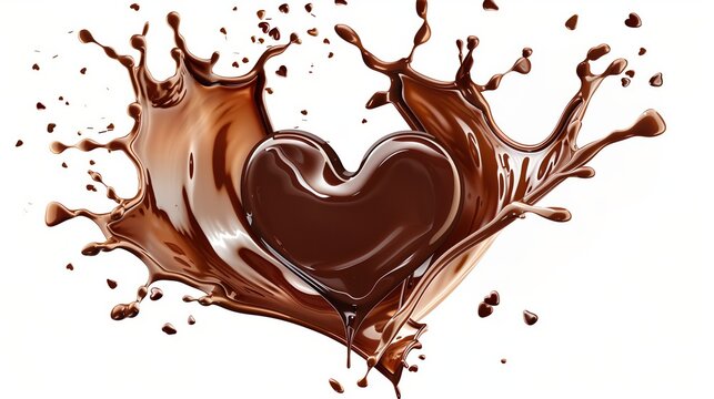 A chocolate heart is splashed in a chocolatey brown color