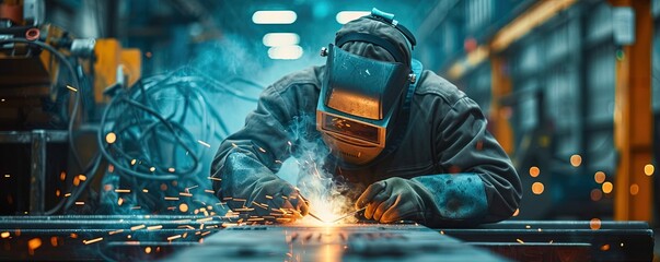 welder working in a dim workshop