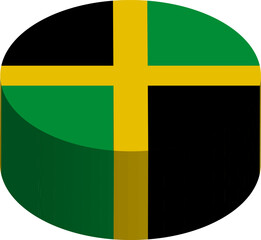 Jamaica flag - 3D isometric circle isolated on white background. Vector object.