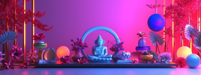 Colorful Decorations with Buddha Statue - Home Display