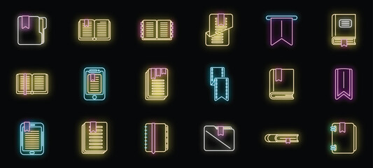 Bookmark icon outline vector. Dictionary book. Read element neon color isolated