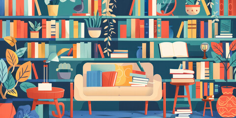 Books and reading set. Flat cartoon colorful illustration.