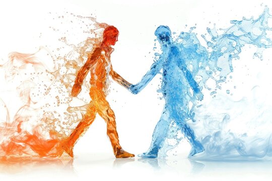 Man and woman made of fire and ice isolated on a white background