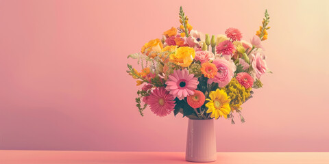 Obraz premium Flower bouquet with vase pink yellow creative floral design.