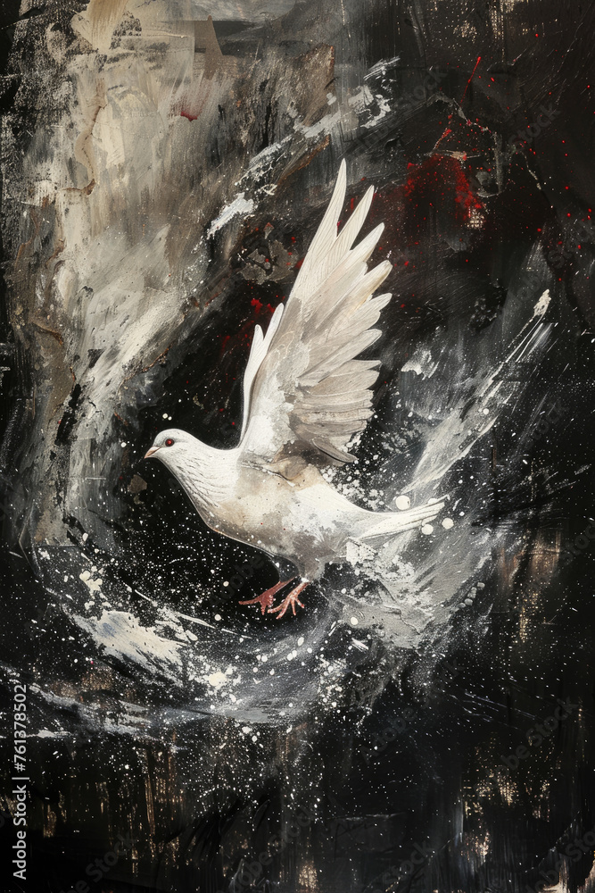 Wall mural White dove poster abstract art, peace pigeon bird, living room frame decor idea