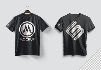 Two Black T-shirts Mockup With Shadows. Generative Ai