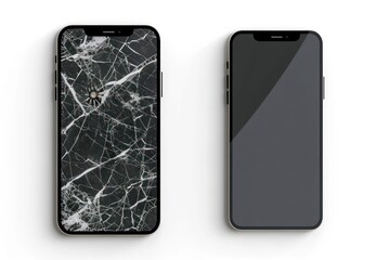 smartphone mock up black screen with broken screen isolated on a white background - obrazy, fototapety, plakaty