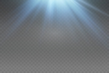 Set of realistic vector blue stars png. Set of vector suns png. White flares with highlights.	