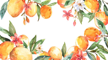 watercolor illustration of mango tropical fruits