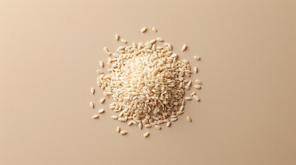 commercial stock flat lay photo of small pile of about five raw white sunflower seeds against light tan background сreated with Generative Ai
