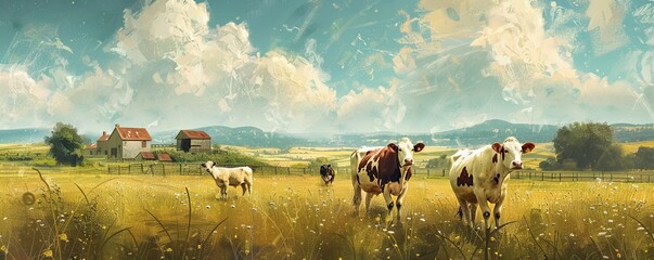cattle farm with cow family portrait