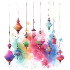 Colorful Painted Lanterns Swinging in the Wind