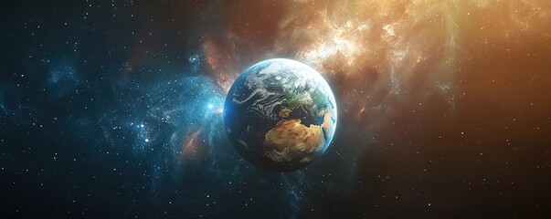 Obraz na płótnie Canvas Cinematic scene of planet earth globe on starry space background.