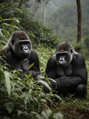 Naklejka premium Majestic Encounters, Gorillas in the Wild.