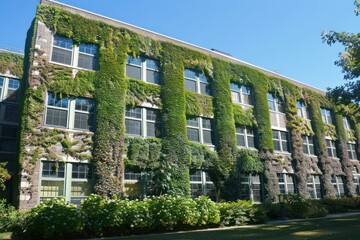 Facade of a building covered with ivy Plant