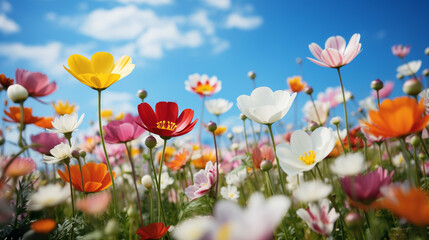 Obraz premium A field of vibrant wildflowers in full bloom, Beautiful of spring flower field background