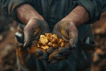gold nugget in the hands of a prospector