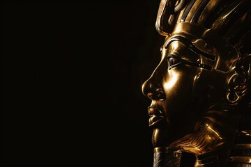 Pharaoh Tutankhamuns golden death mask on black background - obrazy, fototapety, plakaty