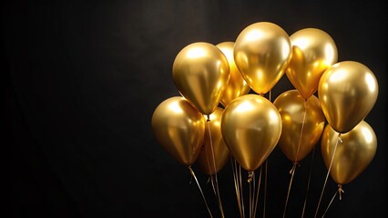 Gold balloons on black background. 3d rendering, 3d illustration.