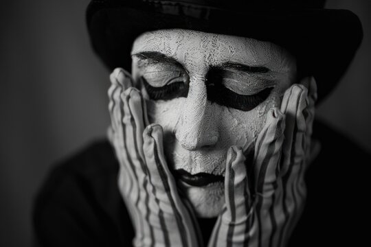 Portrait of a Sad mime on black background