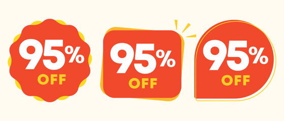 95% off. Value discount poster, price. Special offer sticker, tag. Red balloon icon, vector. Advertisement, advertising for sales, promotion, store, retail