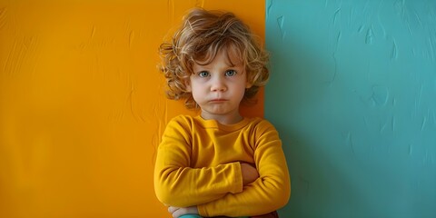 Child Suffering from Abdominal Pain Clutching Stomach on Colorful Background. Concept Child Health, Abdominal Pain, Medical Emergency, Colorful Background, Pain Symptom