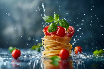 Twirling Spaghetti with Fresh Basil and Tomato