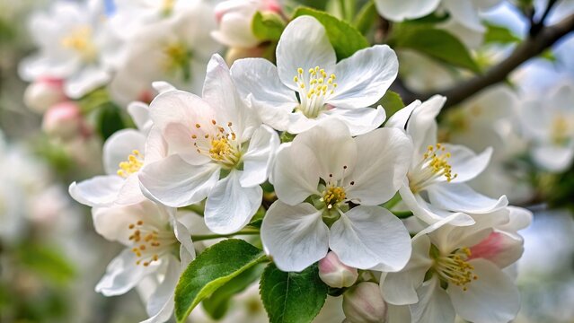 Apple blossom in spring. Beautiful white flowers of apple tree close-up.
