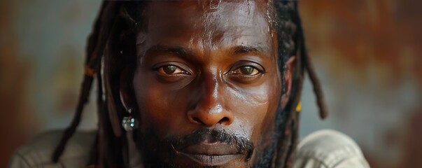Portrait of serious black man with dreadlocks - obrazy, fototapety, plakaty