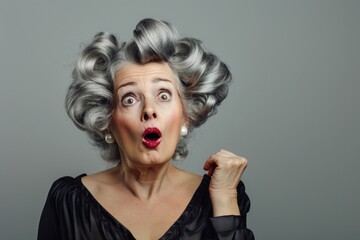 Surprised old woman with a pinup hair style
