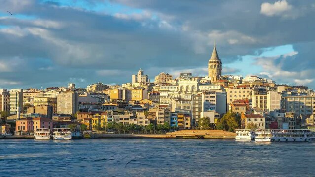 Time lapse video of Galata Tower and Istanbul city skyline in Istanbul, Turkey
