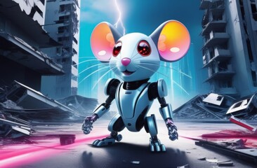 Robot mouse in the city - obrazy, fototapety, plakaty