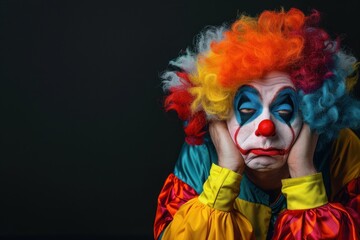 Portrait of a Sad clown on black background
