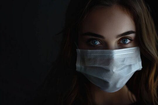 portrait of a doctor woman in a mask on a black background