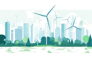 A cityscape with green energy solutions