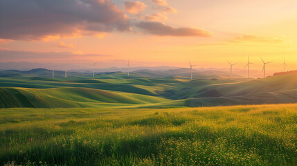 Sustainable Energy Wind Farm at Twilight
