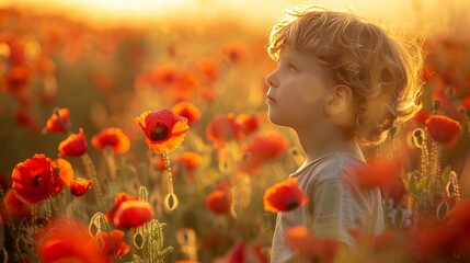 Naklejka premium Child in Poppy Field Lifestyle